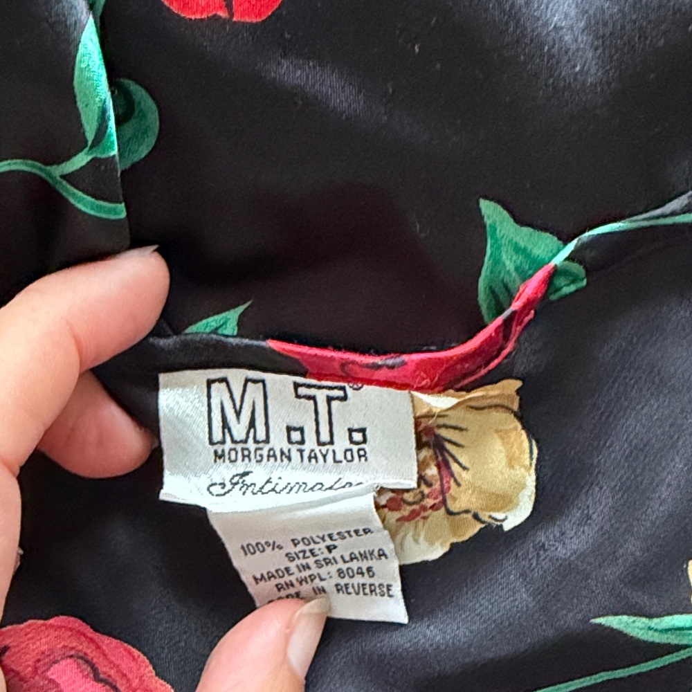 Vintage Black Floral Slip Dress with Lace Trim Size P - Picture 4 of 4